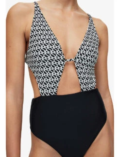 AllSaints Petra Monogram-print Stretch Recycled-polyamide Swimsuit 11 AllSaints Petra Monogram-print Stretch Recycled-polyamide Swimsuit -Sweaty Betty Store R04006602 BLACKSNOWWHI ALT04