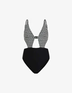 AllSaints Petra Monogram-print Stretch Recycled-polyamide Swimsuit