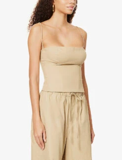 Audette Fuller-bust Cotton Corset Top -Sweaty Betty Store R04010835 CAMEL ALT02