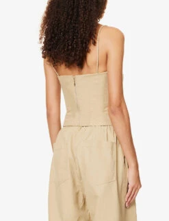 Audette Fuller-bust Cotton Corset Top -Sweaty Betty Store R04010835 CAMEL ALT03