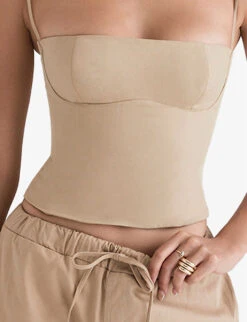 Audette Panelled Cotton Corset Top 11 Audette Panelled Cotton Corset Top -Sweaty Betty Store R04011092 CAMEL ALT04