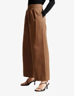 Ted Baker Oaklia Pleated Wide-leg Trousers -Sweaty Betty Store R04012252 TAN ALT02
