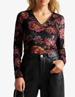 Ted Baker Lauriy Floral-print Stretch-devoré Velvet Bodysuit 8 Ted Baker Lauriy Floral-print Stretch-devoré Velvet Bodysuit -Sweaty Betty Store R04031979 BLACK ALT02