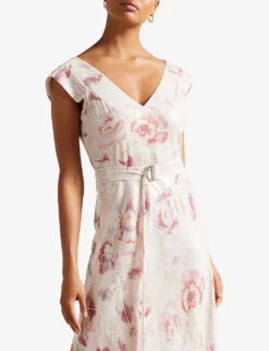 Ted Baker Ninia Floral-print Belted Woven Midaxi Dress -Sweaty Betty Store R04049177 IVORY ALT02