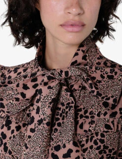 Genna Pussy-bow Ruffle-detail Organic-cotton Blouse -Sweaty Betty Store R04061033 MIXEDLEOPARD ALT04