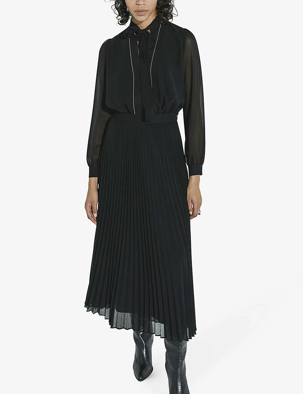 Ikks Pussy-bow Pleated-voile Midi Dress 4 Ikks Pussy-bow Pleated-voile Midi Dress - Image 2