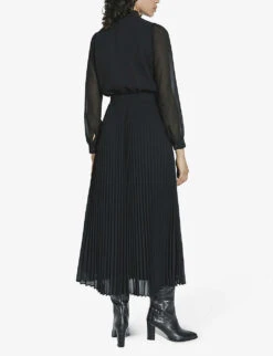 Ikks Pussy-bow Pleated-voile Midi Dress 8 Ikks Pussy-bow Pleated-voile Midi Dress -Sweaty Betty Store R04063219 BLACK ALT02