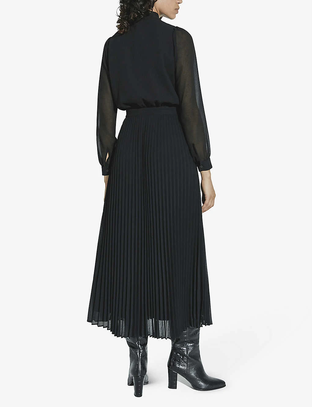 Ikks Pussy-bow Pleated-voile Midi Dress 5 Ikks Pussy-bow Pleated-voile Midi Dress - Image 3