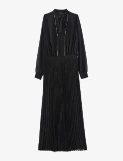 Ikks Pussy-bow Pleated-voile Midi Dress