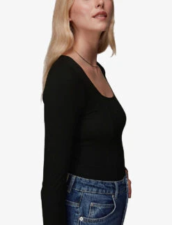 Whistles Slim-fit Square-neck Cotton-blend Top -Sweaty Betty Store R04064444 BLACK ALT04