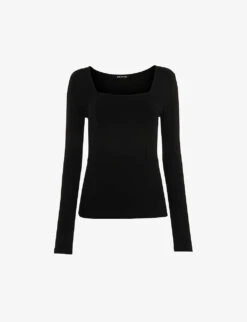 Whistles Slim-fit Square-neck Cotton-blend Top