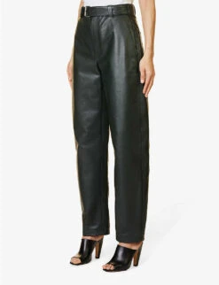 Bottega Veneta Tapered Wide-leg Mid-rise Leather Trousers 9 Bottega Veneta Tapered Wide-leg Mid-rise Leather Trousers -Sweaty Betty Store R04064597 DARKGREEN ALT02