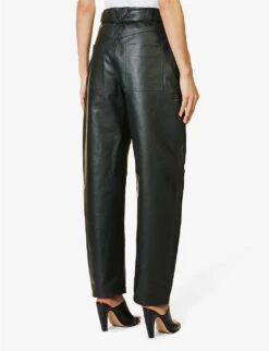 Bottega Veneta Tapered Wide-leg Mid-rise Leather Trousers 10 Bottega Veneta Tapered Wide-leg Mid-rise Leather Trousers -Sweaty Betty Store R04064597 DARKGREEN ALT03