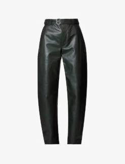 Bottega Veneta Tapered Wide-leg Mid-rise Leather Trousers