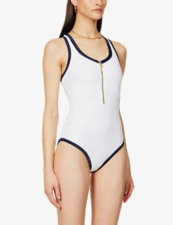Bondi Beach Contrast-trim Swimsuit -Sweaty Betty Store R04077235 WHITENAVY ALT02