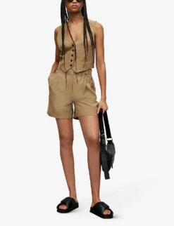 AllSaints Deri Lyn Recycled Polyester-lined Woven Waistcoat 9 AllSaints Deri Lyn Recycled Polyester-lined Woven Waistcoat -Sweaty Betty Store R04080474 LIGHTKHAKIBR ALT02