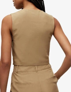 AllSaints Deri Lyn Recycled Polyester-lined Woven Waistcoat 10 AllSaints Deri Lyn Recycled Polyester-lined Woven Waistcoat -Sweaty Betty Store R04080474 LIGHTKHAKIBR ALT03