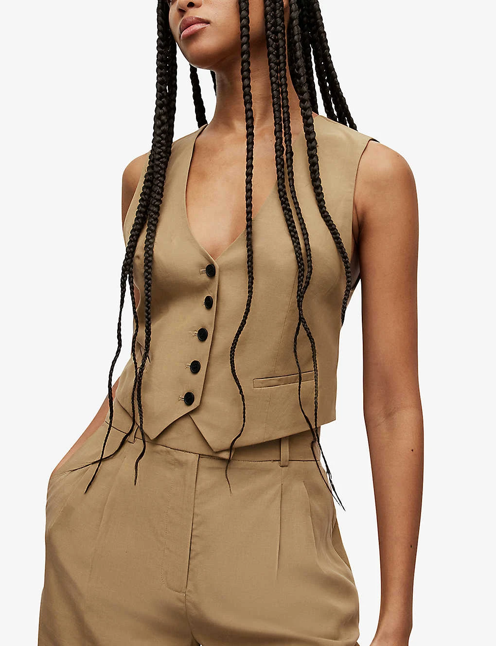 AllSaints Deri Lyn Recycled Polyester-lined Woven Waistcoat 7 AllSaints Deri Lyn Recycled Polyester-lined Woven Waistcoat - Image 5