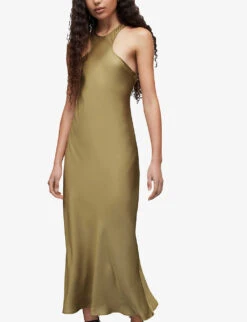 AllSaints Betina Racerback Satin Maxi Dress 9 AllSaints Betina Racerback Satin Maxi Dress -Sweaty Betty Store R04082737 PALEOLIVEGRE ALT02