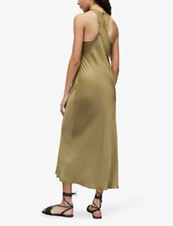 AllSaints Betina Racerback Satin Maxi Dress 10 AllSaints Betina Racerback Satin Maxi Dress -Sweaty Betty Store R04082737 PALEOLIVEGRE ALT03