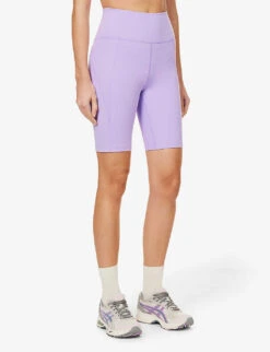 Girlfriend Collective High-rise Exposed-seams Stretch-woven Shorts -Sweaty Betty Store R04083181 BOUGAINVILLEA ALT02