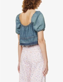 Ganni Puff-sleeve Peplum-hem Organic-cotton Top 10 Ganni Puff-sleeve Peplum-hem Organic-cotton Top -Sweaty Betty Store R04083967 TINTWASH ALT03