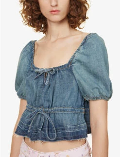 Ganni Puff-sleeve Peplum-hem Organic-cotton Top 11 Ganni Puff-sleeve Peplum-hem Organic-cotton Top -Sweaty Betty Store R04083967 TINTWASH ALT04