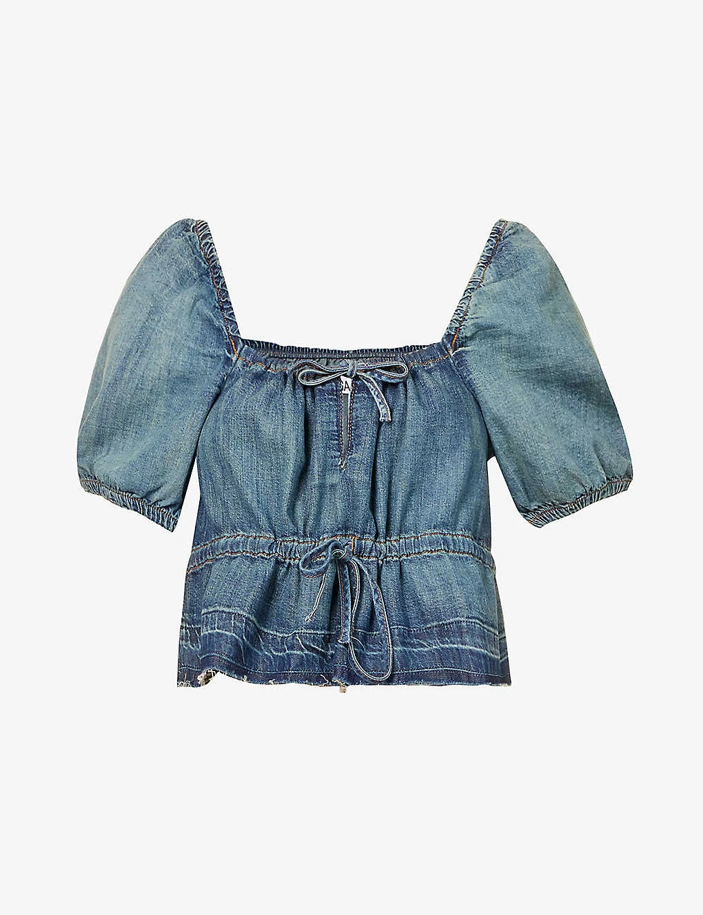 Ganni Puff-sleeve Peplum-hem Organic-cotton Top 3 Ganni Puff-sleeve Peplum-hem Organic-cotton Top