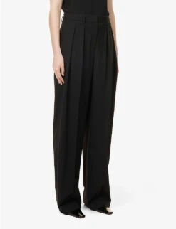 THEORY Double-pleated Straight-leg Mid-rise Wool Trousers -Sweaty Betty Store R04085919 BLACK ALT02