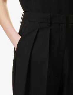 THEORY Double-pleated Straight-leg Mid-rise Wool Trousers -Sweaty Betty Store R04085919 BLACK ALT04