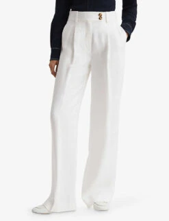 Reiss Hollie High-rise Linen-blend Trousers -Sweaty Betty Store R04086990 WHITE ALT02