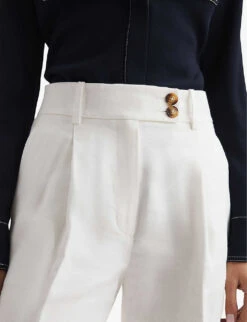Reiss Hollie High-rise Linen-blend Trousers -Sweaty Betty Store R04086990 WHITE ALT04