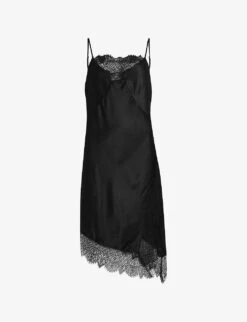 AllSaints Eldia Lace-trim Asymmetric-hem Silk-blend Mini Dress