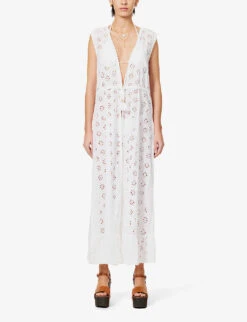 Melissa Odabash Tessa V-neck Cotton Kaftan -Sweaty Betty Store R04090059 WHITE ALT02