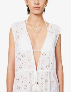 Melissa Odabash Tessa V-neck Cotton Kaftan -Sweaty Betty Store R04090059 WHITE ALT04