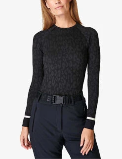 Sweaty Betty Leopard Jacquard Stretch-jersey Top -Sweaty Betty Store R04094041 BLACKLEOPARDPAINT ALT02