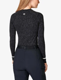 Sweaty Betty Leopard Jacquard Stretch-jersey Top -Sweaty Betty Store R04094041 BLACKLEOPARDPAINT ALT03