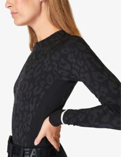 Sweaty Betty Leopard Jacquard Stretch-jersey Top -Sweaty Betty Store R04094041 BLACKLEOPARDPAINT ALT04