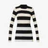Joseph Striped High-neck Cashmere Knitted Top 1 Joseph Striped High-neck Cashmere Knitted Top -Sweaty Betty Store R04095364 BLACKIVORY M