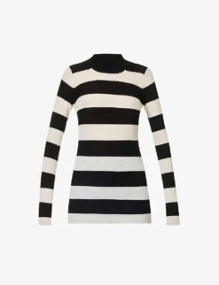 Joseph Striped High-neck Cashmere Knitted Top