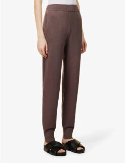 Joseph Tapered-leg Mid-rise Silk-blend Knitted Jogging Bottoms -Sweaty Betty Store R04095456 TRUFFLE ALT02