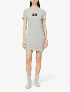 Calvin Klein 1996 Brand-patch Recycled-cotton Blend Nightdress -Sweaty Betty Store R04096768 GREYHEATHER ALT02