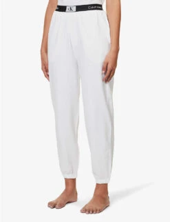 Calvin Klein 1996 Brand-patch Cotton-jersey Jogging Bottoms -Sweaty Betty Store R04097654 WHITE ALT02