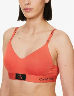Calvin Klein 1996 Logo-print Stretch-cotton T-shirt Bra -Sweaty Betty Store R04097700 COOLMELON ALT03