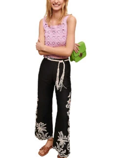 Maje Palmeraie Floral-embroidered Wide-leg Cotton Trousers -Sweaty Betty Store R04101515 NOIRGRIS ALT02