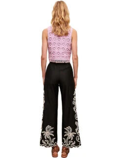 Maje Palmeraie Floral-embroidered Wide-leg Cotton Trousers -Sweaty Betty Store R04101515 NOIRGRIS ALT03