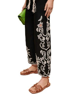 Maje Palmeraie Floral-embroidered Wide-leg Cotton Trousers -Sweaty Betty Store R04101515 NOIRGRIS ALT04