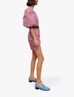 Maje Ryad Floral-print Balloon-sleeved Cotton Mini Dress -Sweaty Betty Store R04101876 ROSES ALT02