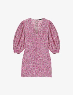 Maje Ryad Floral-print Balloon-sleeved Cotton Mini Dress