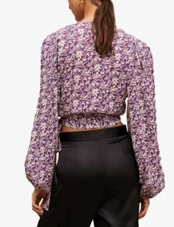 Maje Loniriqua Floral-print Linen-blend Blouse 10 Maje Loniriqua Floral-print Linen-blend Blouse -Sweaty Betty Store R04101931 VIOLETS ALT03
